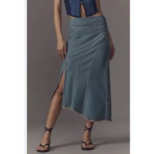 Anthropologie Asymmetrical Denim Skirt - Blue